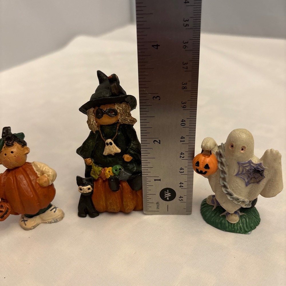 1990s Halloween Figurines Witch Ghost Pumpkin Boy Fall Decorations Set of 3 - Picture 5 of 10
